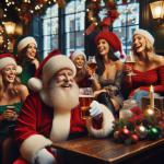 DALL·E 2023-12-24 13.34.05 - A festive and cheerful image of Santa Claus in a pub, enjoying a beer surrounded by joyful women dressed in festive Christmas attire. Santa is in his .png